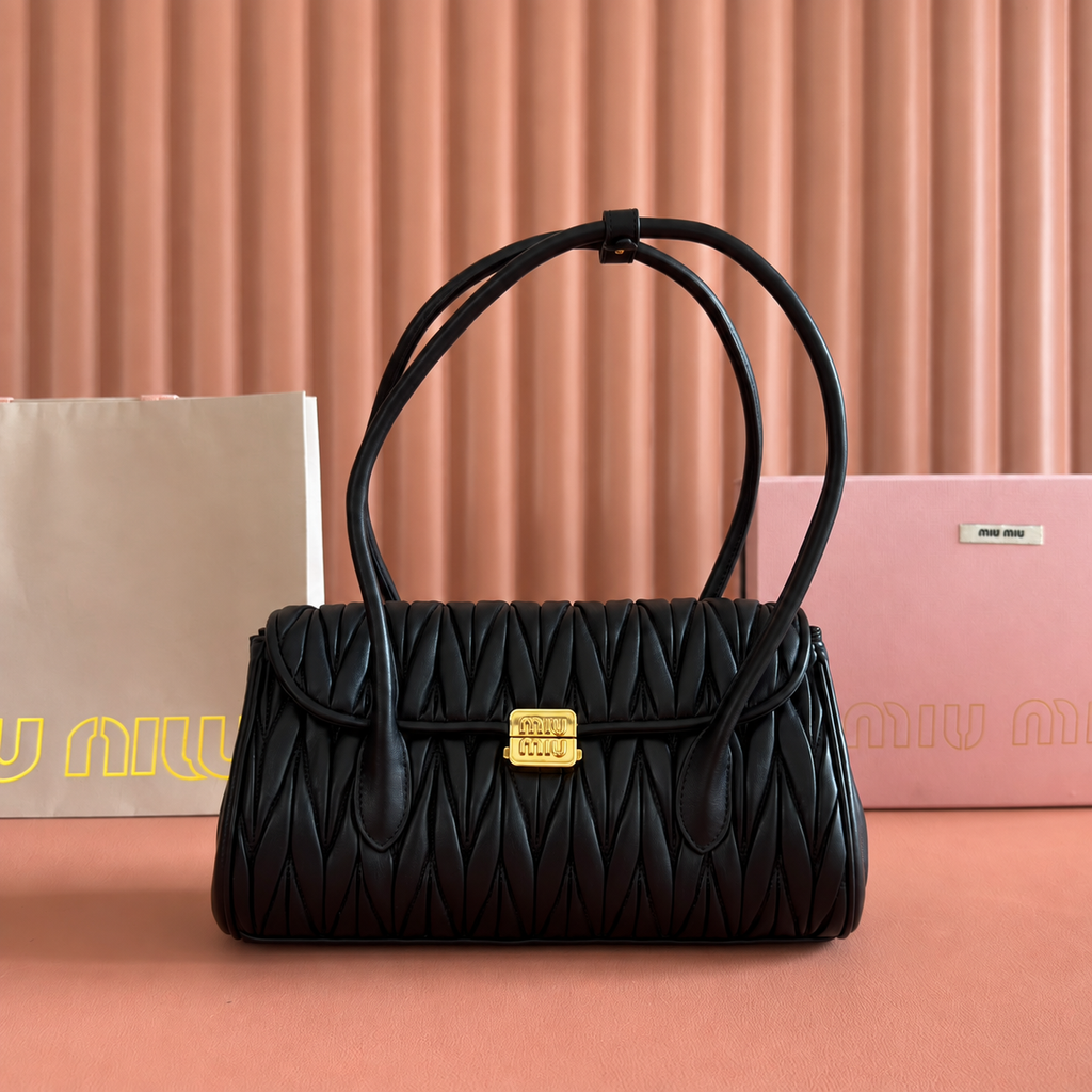 Miu Miu Arcadie Matelassé Leather Bag – Black