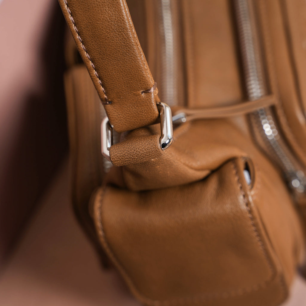 Miu Miu Leather Double Pocket Hobo Bag – Cognac