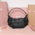 Miu Miu Leather Double Pocket Hobo Bag – Black