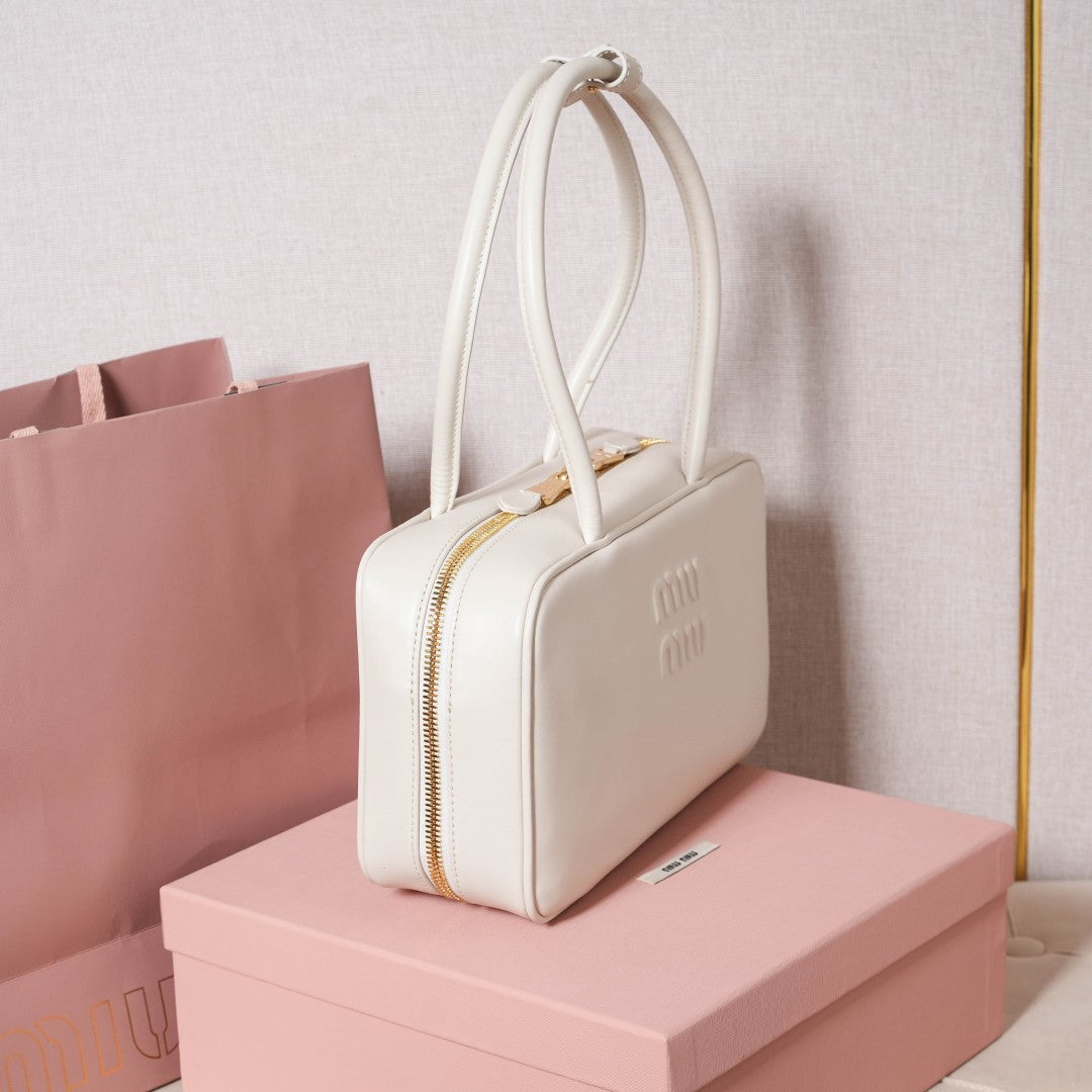Miu Miu Beau Rounded Box Leather Bag – White