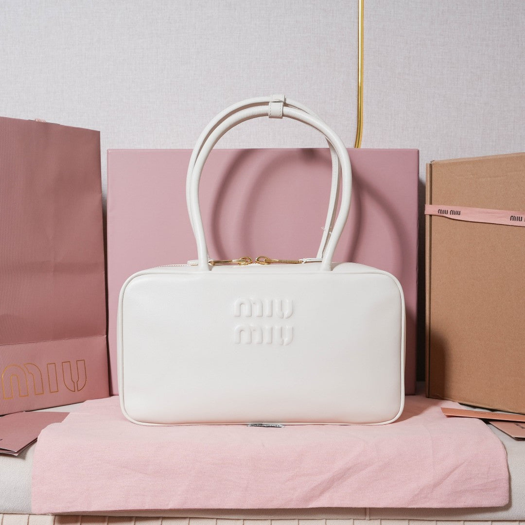 Miu Miu Beau Rounded Box Leather Bag – White