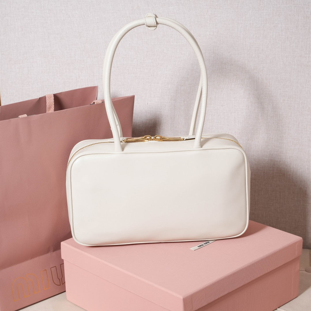 Miu Miu Beau Rounded Box Leather Bag – White