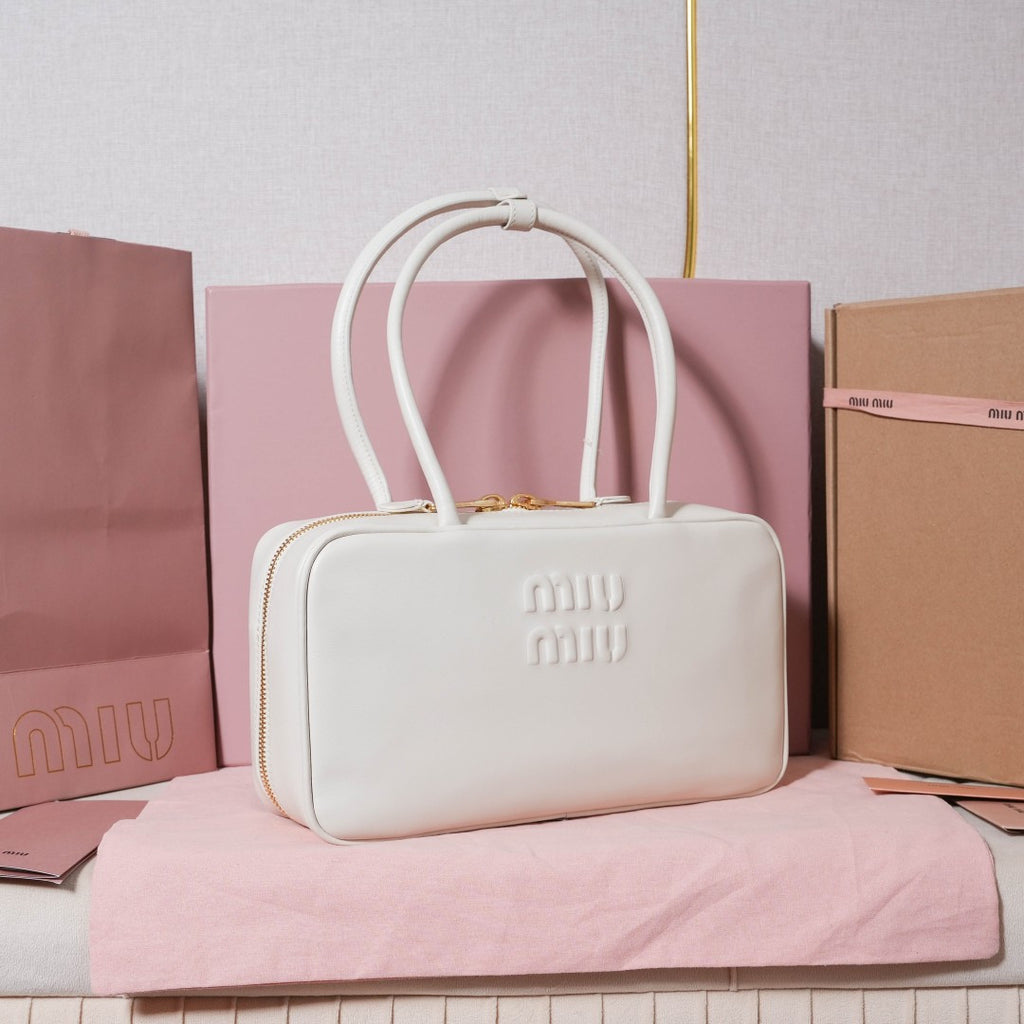 Miu Miu Beau Rounded Box Leather Bag – White