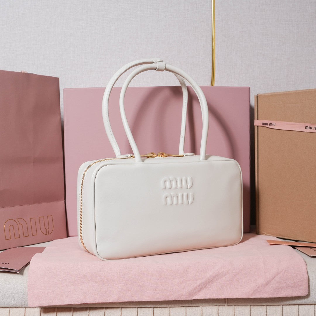 Miu Miu Beau Rounded Box Leather Bag – White
