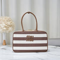 Miu Miu Striped Canvas Box Top Handle Bag – Brown & White