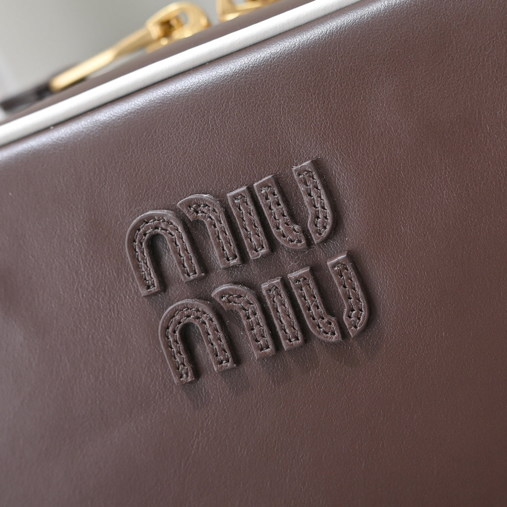 Miu Miu Beau Slim Box Leather Bag – Dark Brown