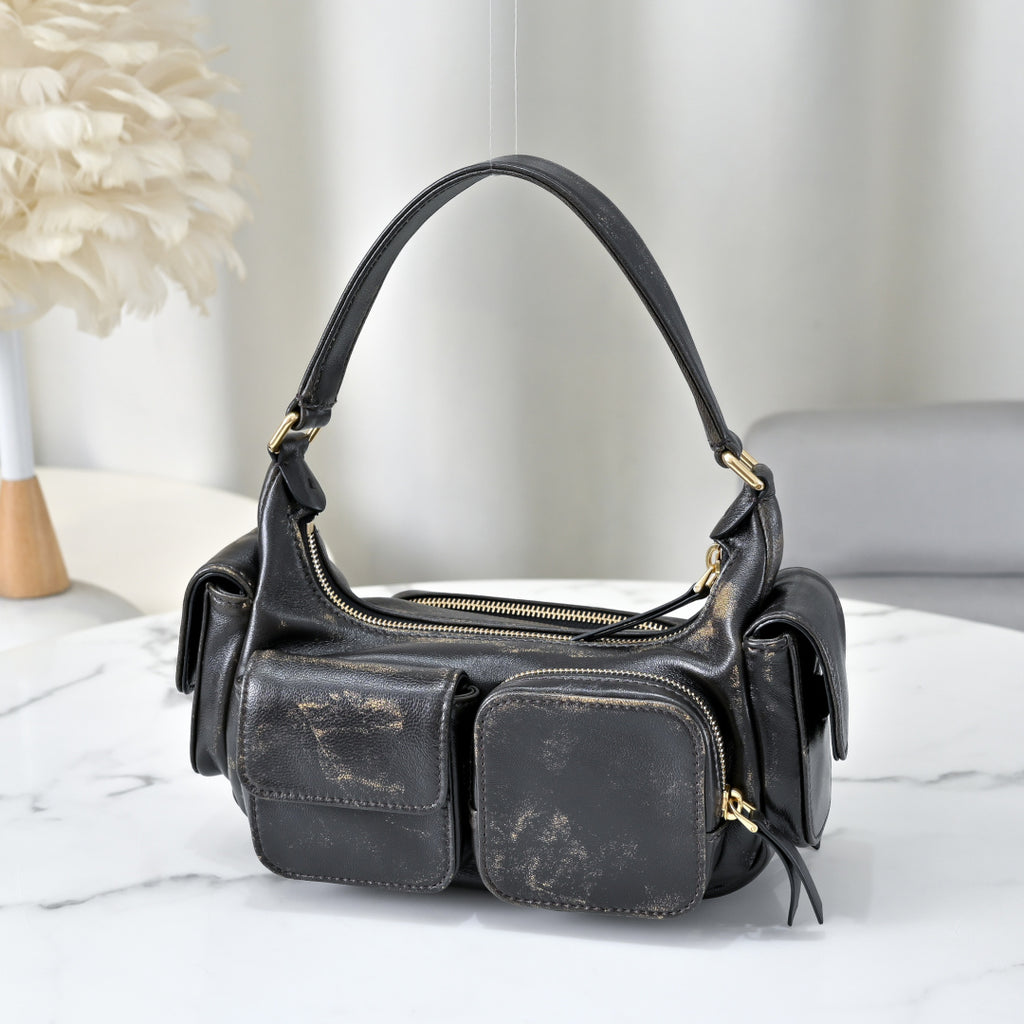 Miu Miu Leather Pocket Hobo Bag – Black