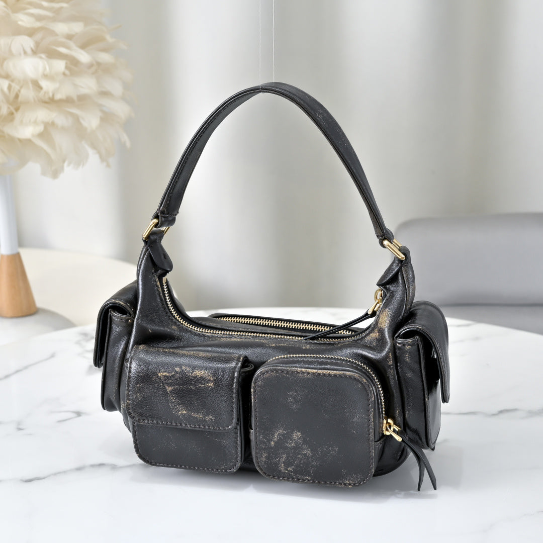 Miu Miu Leather Pocket Hobo Bag – Black