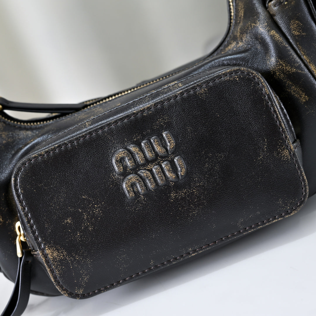 Miu Miu Leather Pocket Hobo Bag – Black