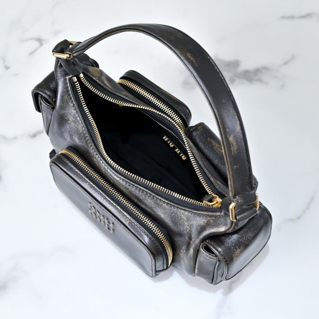 Miu Miu Leather Pocket Hobo Bag – Black