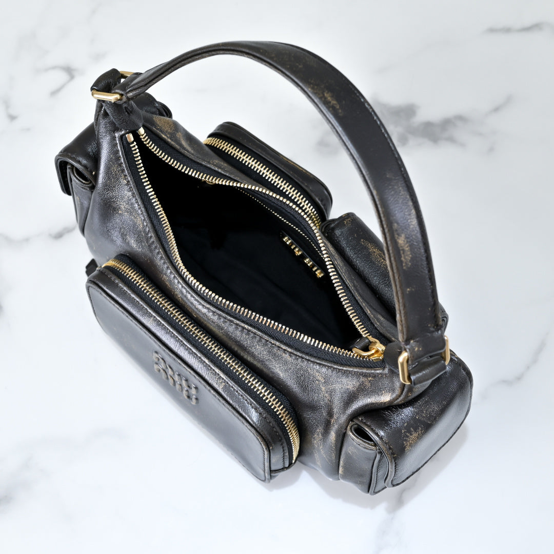 Miu Miu Leather Pocket Hobo Bag – Black