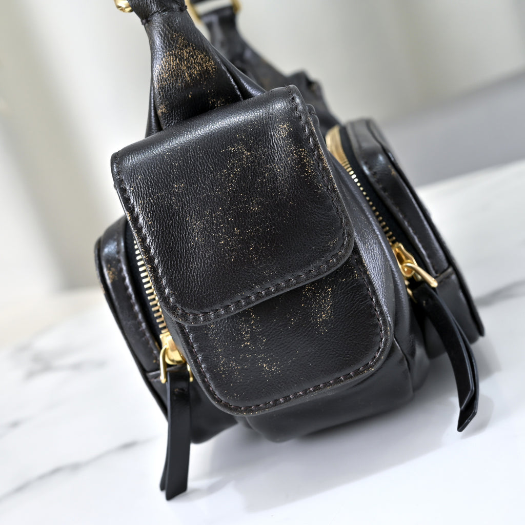 Miu Miu Leather Pocket Hobo Bag – Black