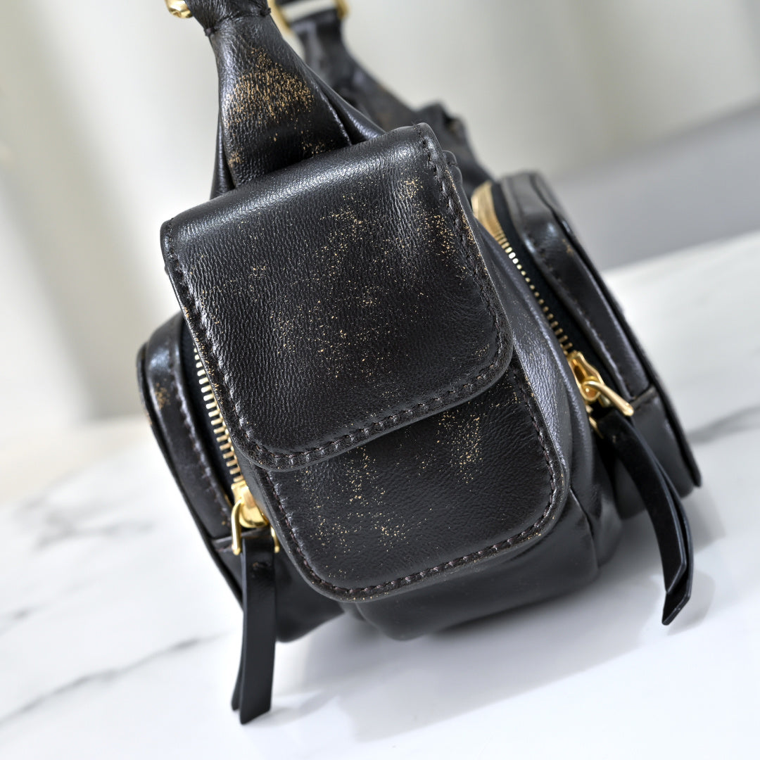 Miu Miu Leather Pocket Hobo Bag – Black
