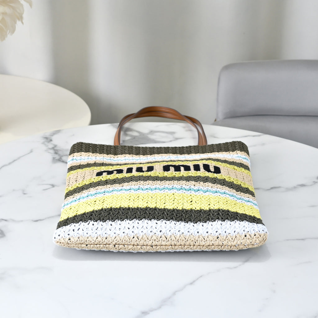 Miu Miu Striped Crochet Bucket Bag – Multicolor