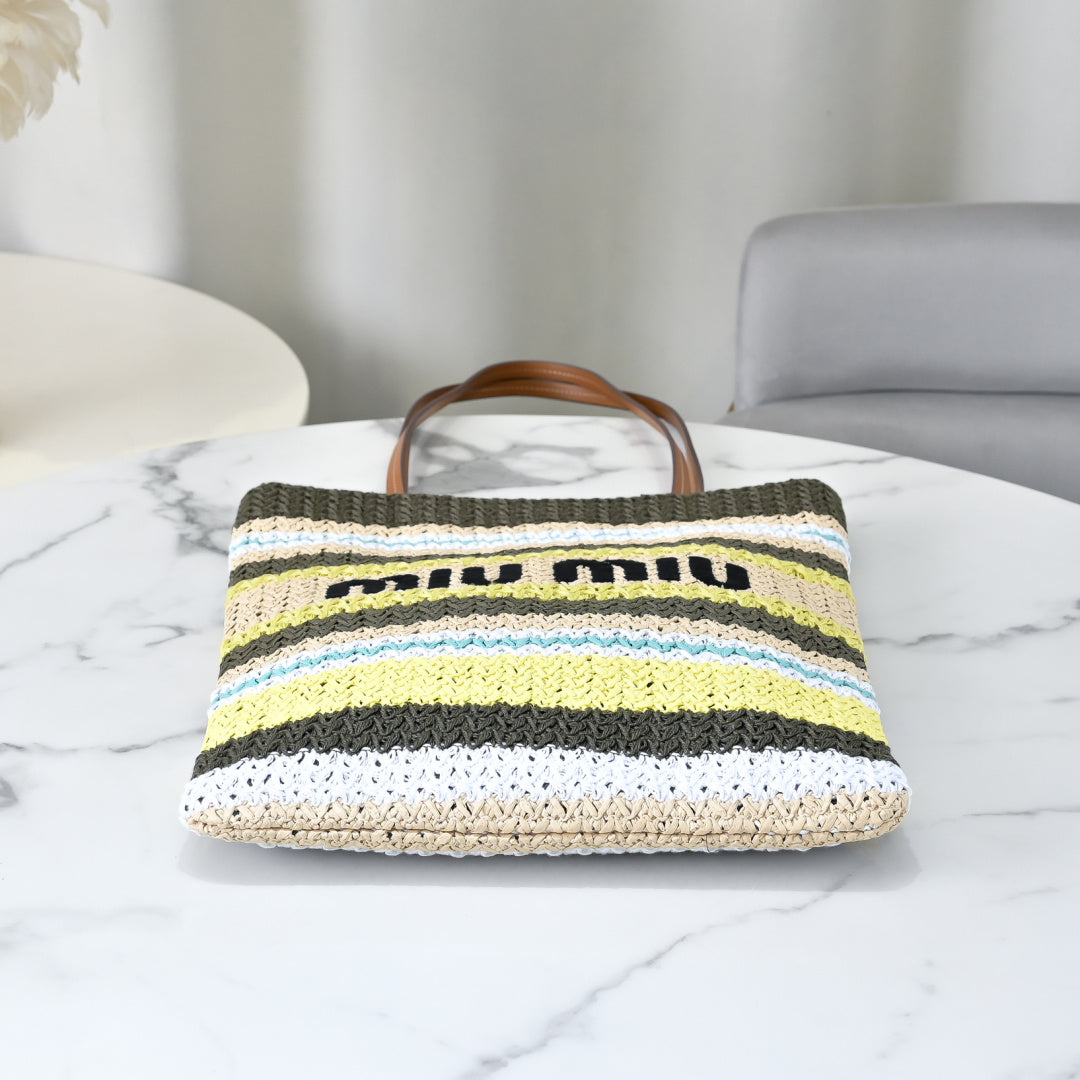 Miu Miu Striped Crochet Bucket Bag – Multicolor