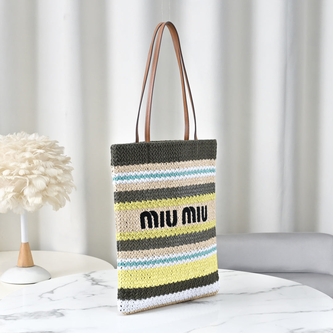 Miu Miu Striped Crochet Bucket Bag – Multicolor