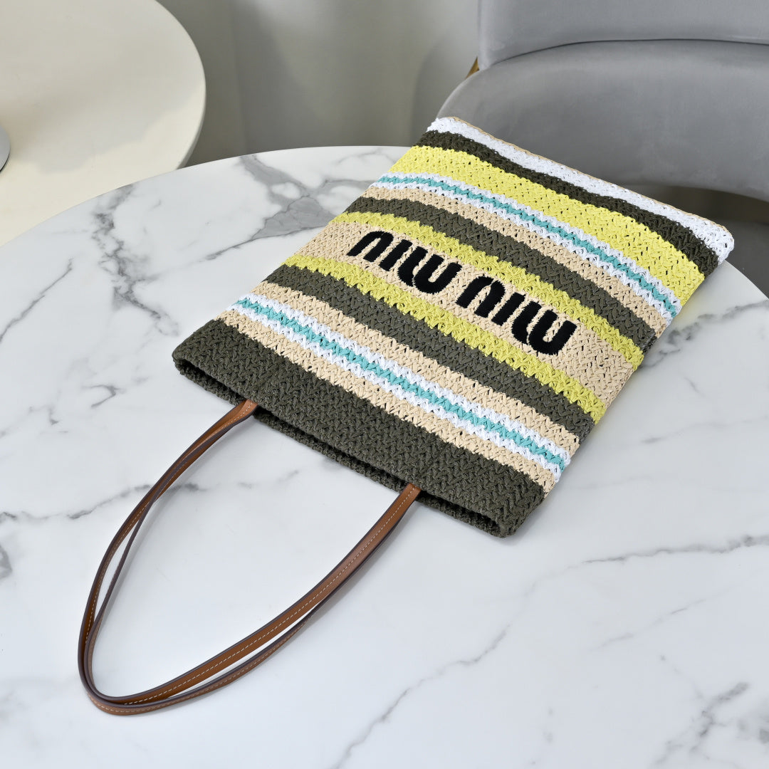 Miu Miu Striped Crochet Bucket Bag – Multicolor
