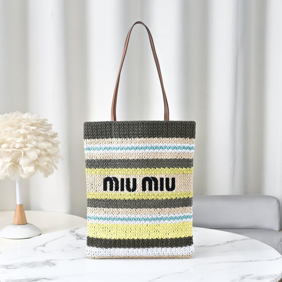 Miu Miu Striped Crochet Bucket Bag – Multicolor