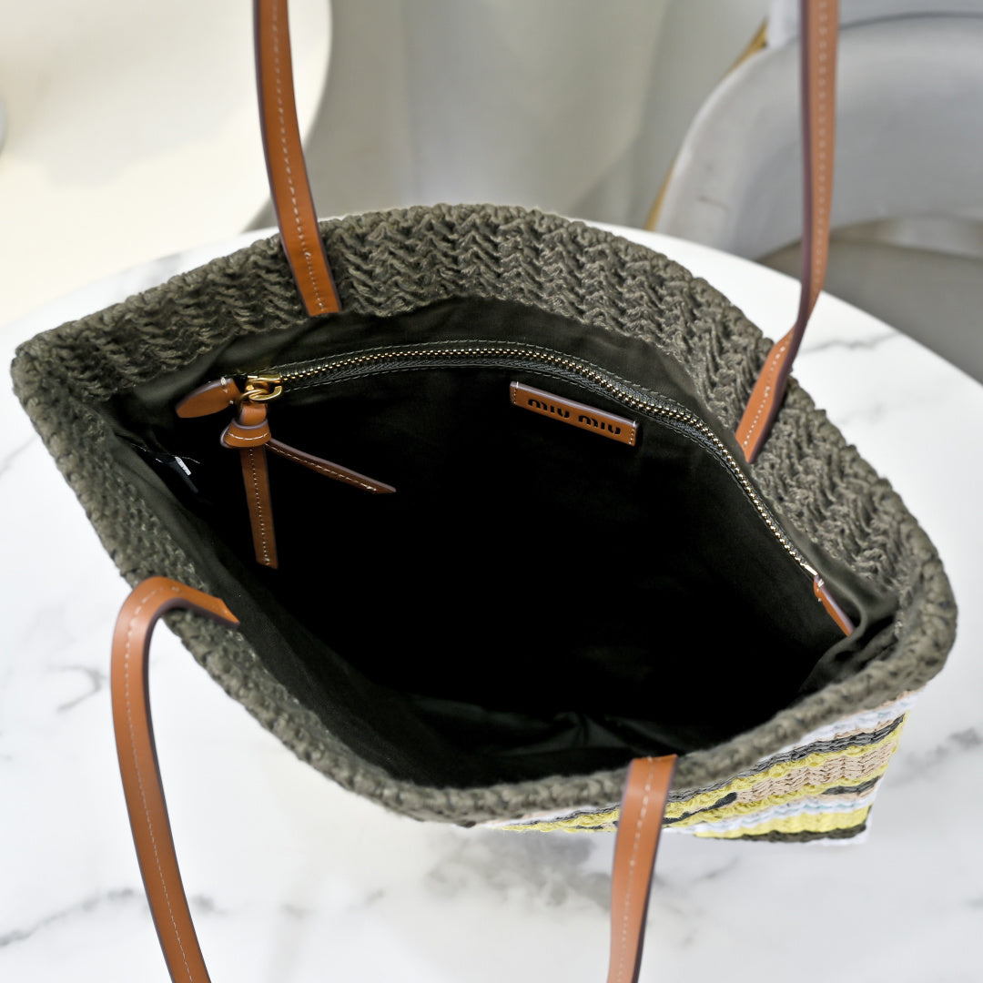 Miu Miu Striped Crochet Bucket Bag – Multicolor