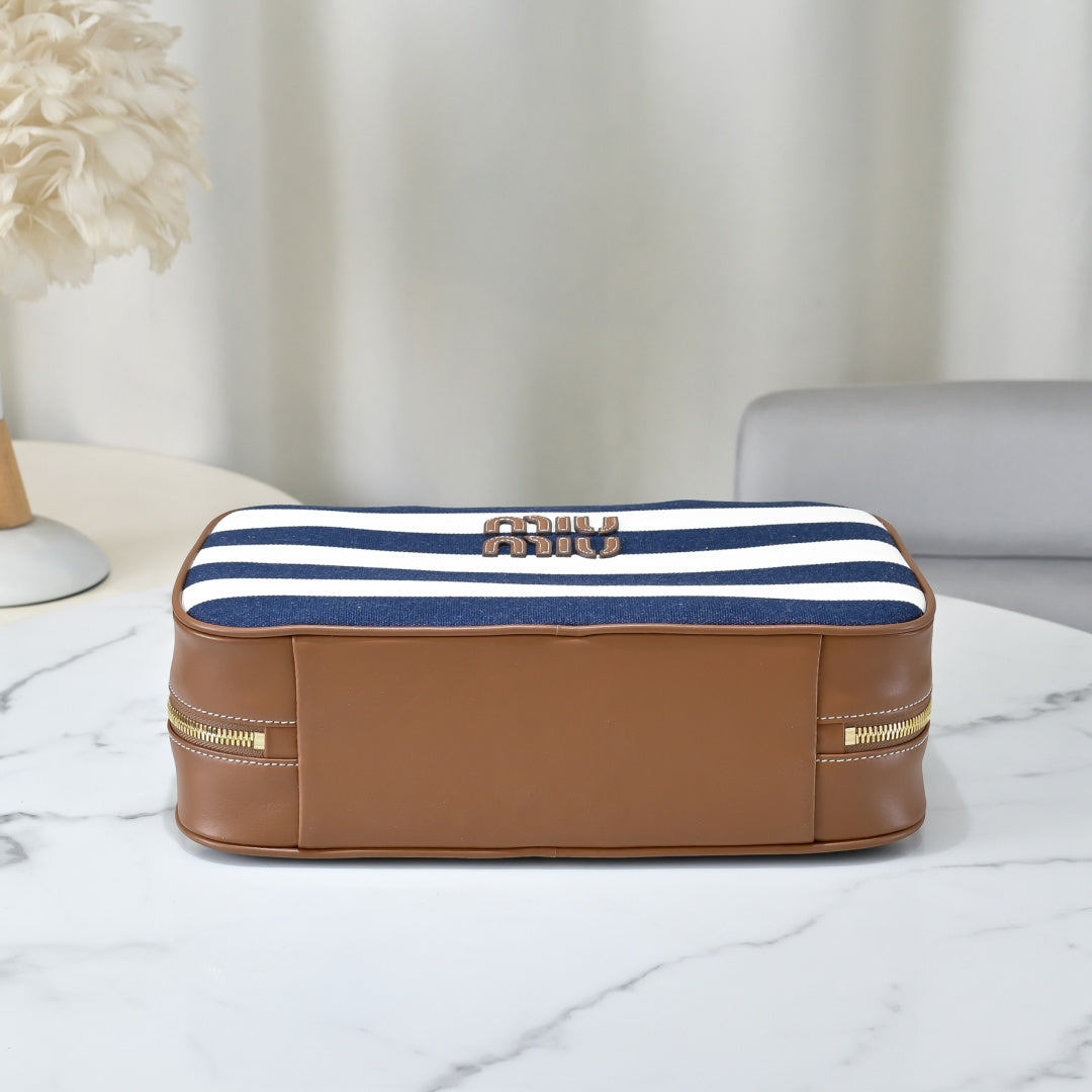 Miu Miu Striped Canvas Box Top Handle Bag – Navy & White