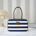 Miu Miu Striped Canvas Box Top Handle Bag – Navy & White