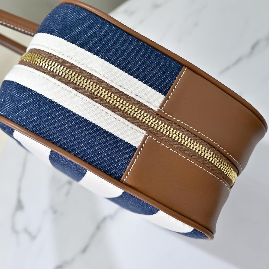 Miu Miu Striped Canvas Box Top Handle Bag – Navy & White