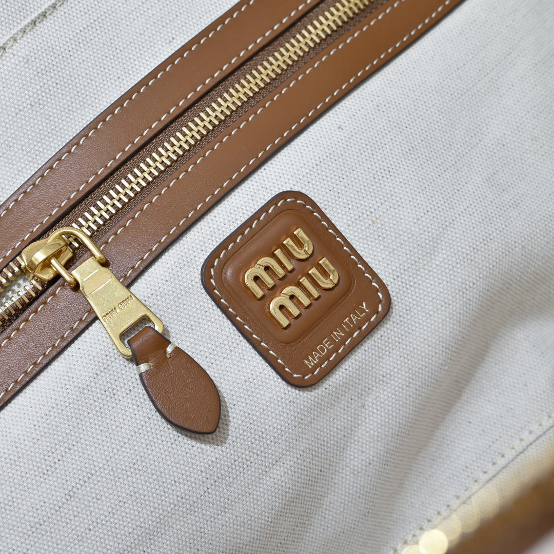 Miu Miu Striped Canvas Box Top Handle Bag – Navy & White