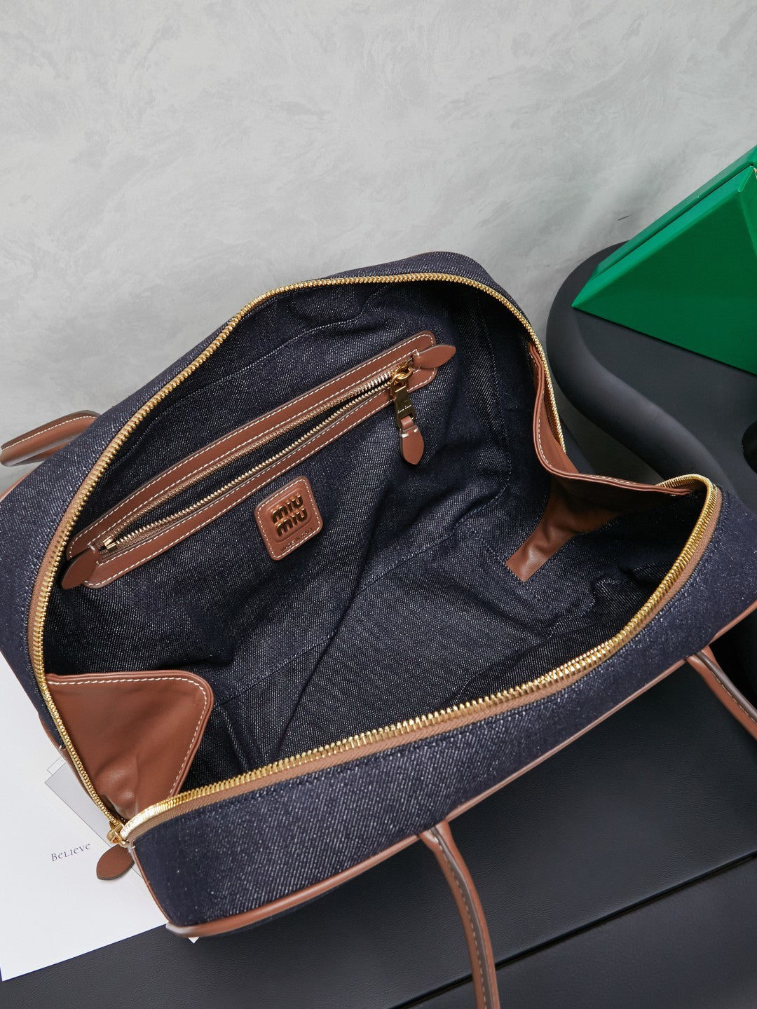 Miu Miu Denim Box Top Handle Bag – Navy Blue