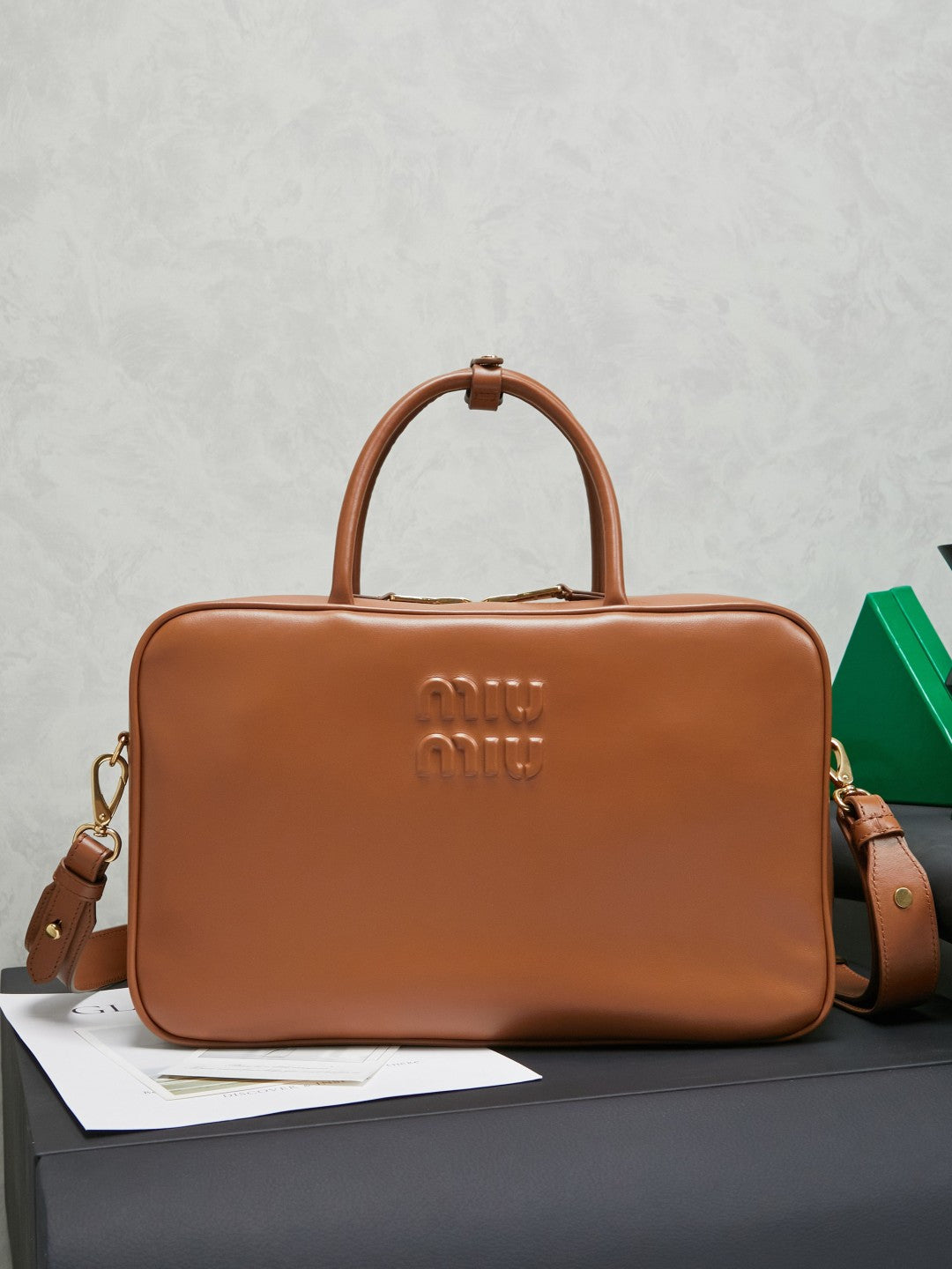 Miu Miu Beau Large Box Leather Bag – Cognac