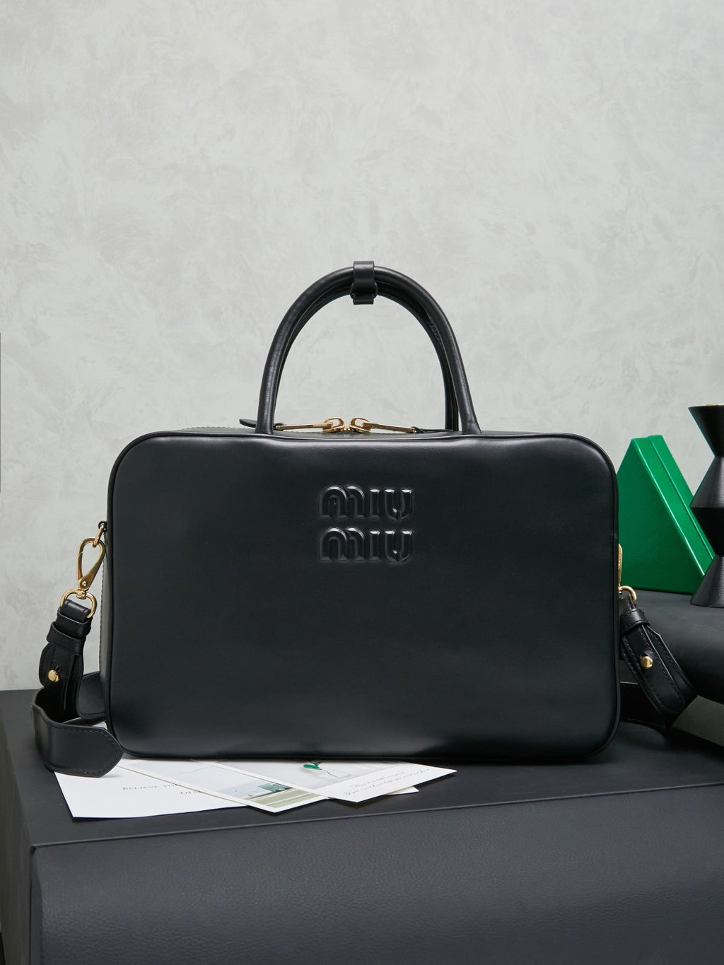 Miu Miu Beau Large Box Leather Bag – Black