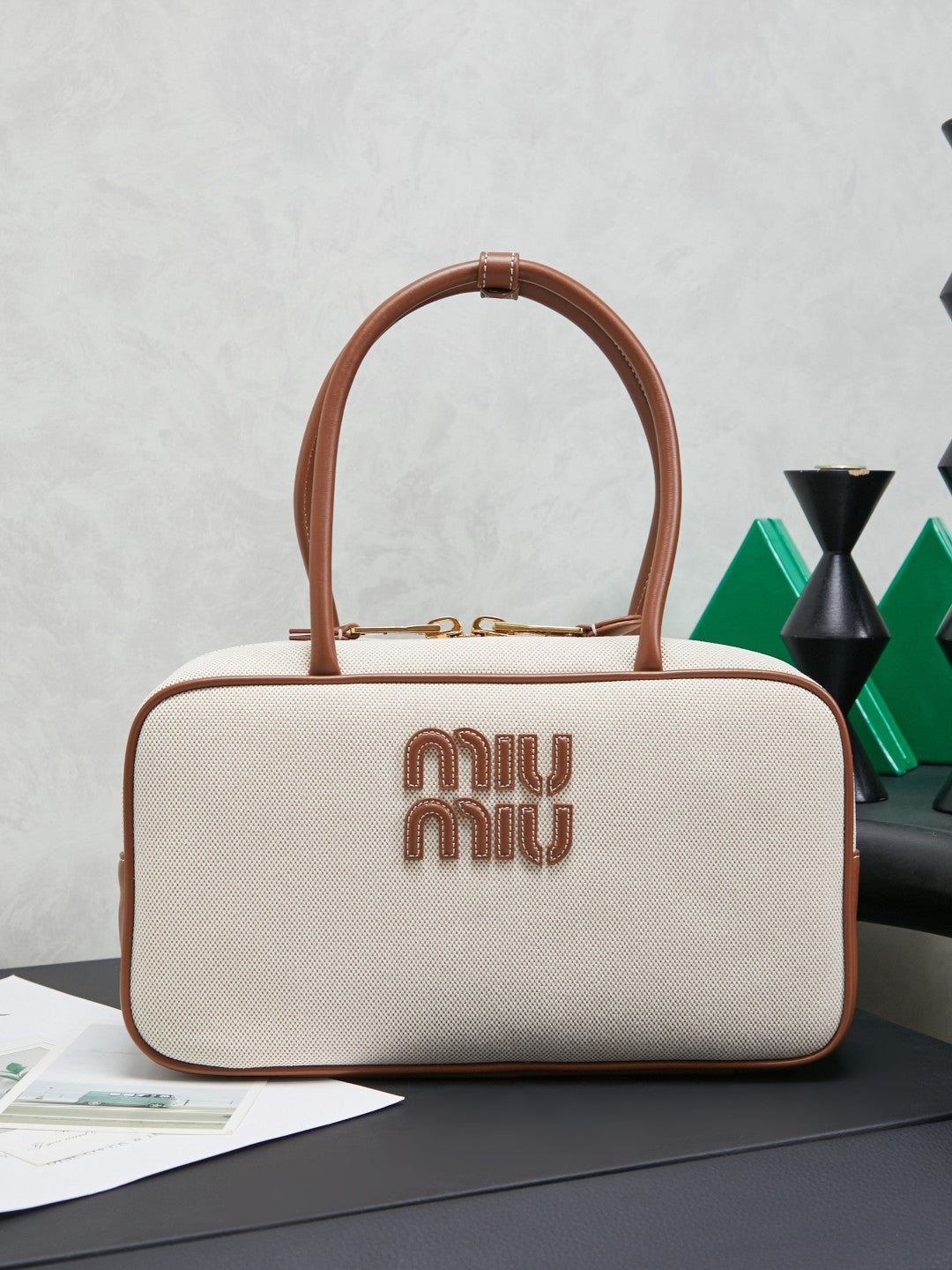 Miu Miu Beau Canvas Bag – White & Brown
