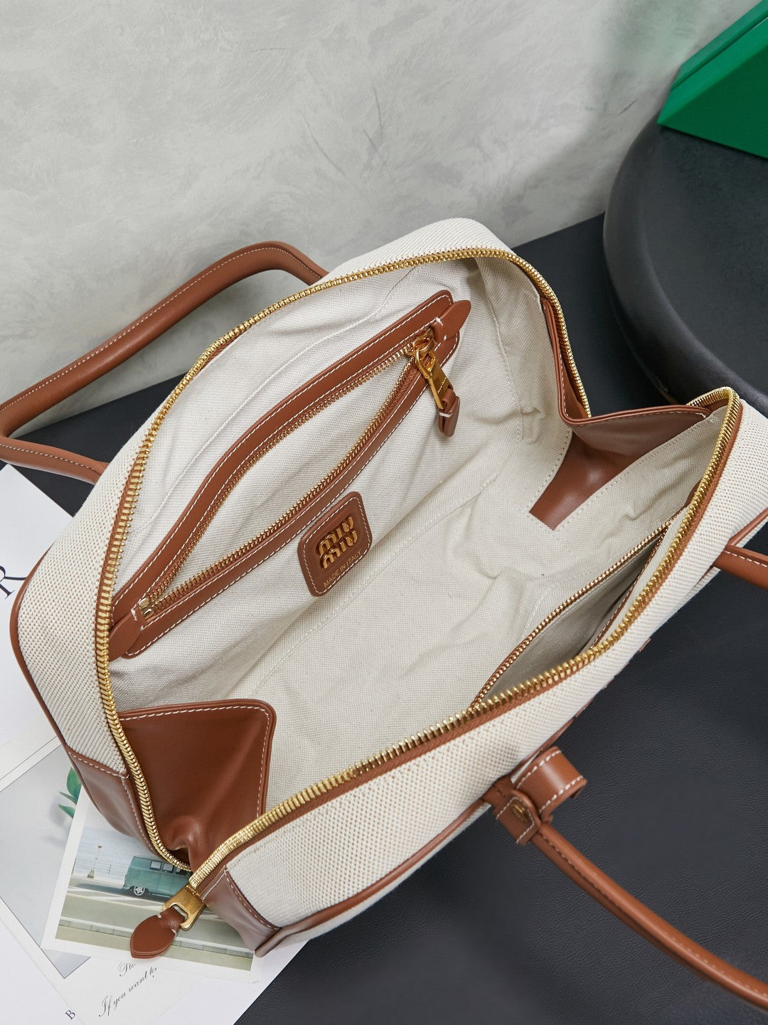 Miu Miu Beau Canvas Bag – White & Brown