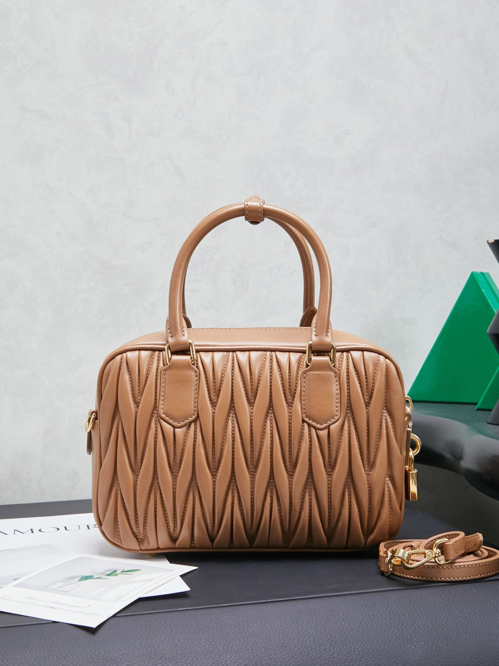 Miu Miu Arcadie Matelassé Leather Bag – Caramel