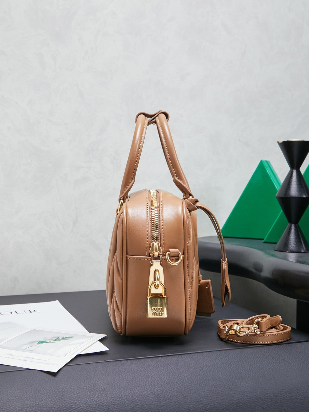 Miu Miu Arcadie Matelassé Leather Bag – Caramel
