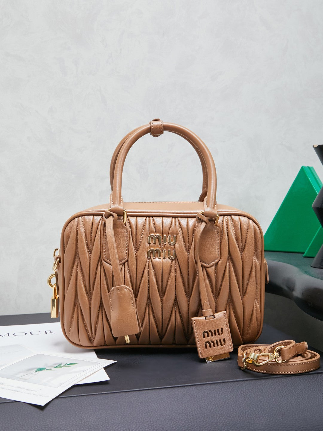 Miu Miu Arcadie Matelassé Leather Bag – Caramel