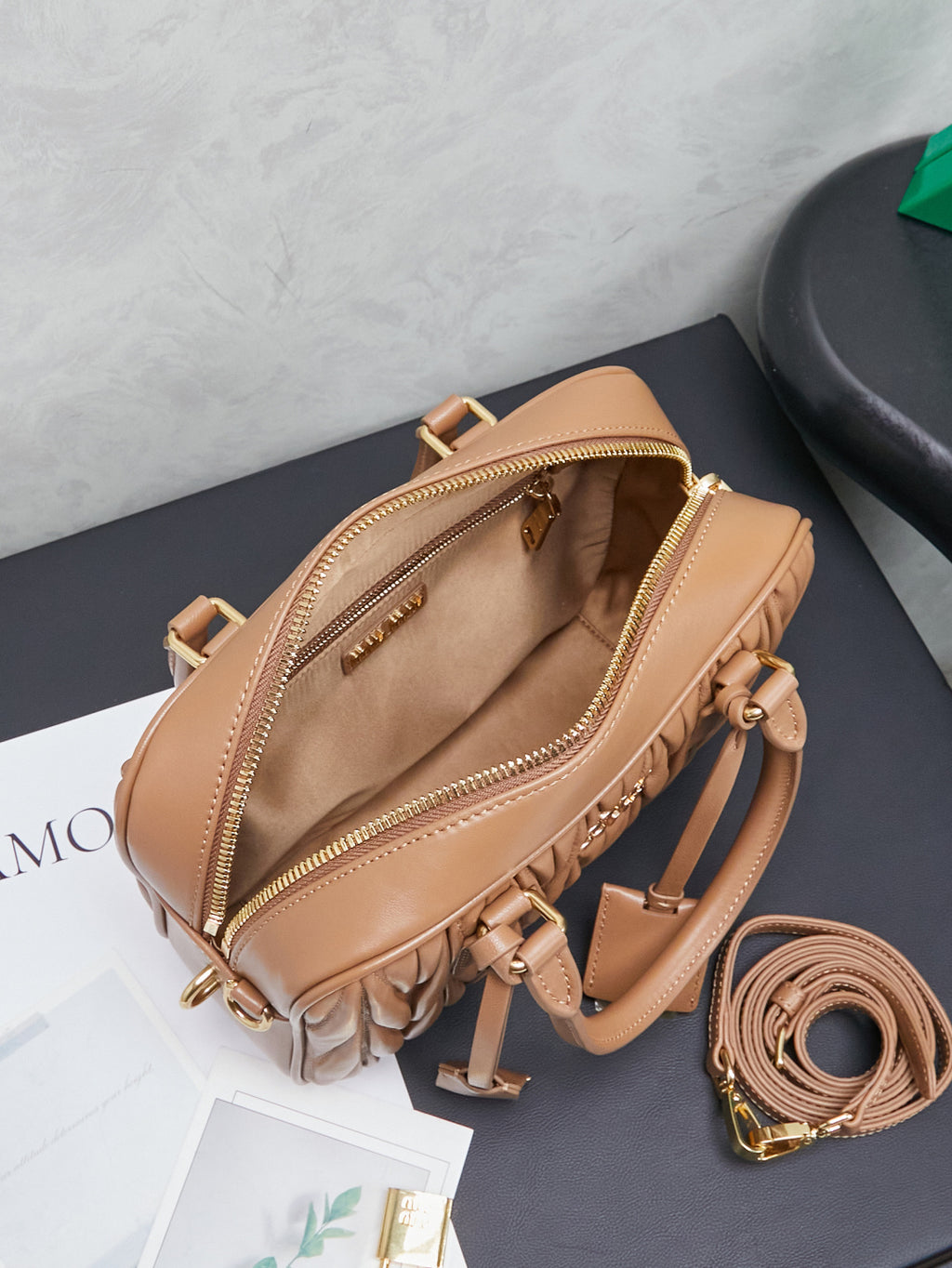 Miu Miu Arcadie Matelassé Leather Bag – Caramel