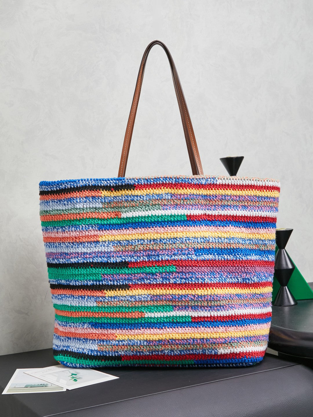 Miu Miu Multicolor Woven Tote Bag – Blue Green Red