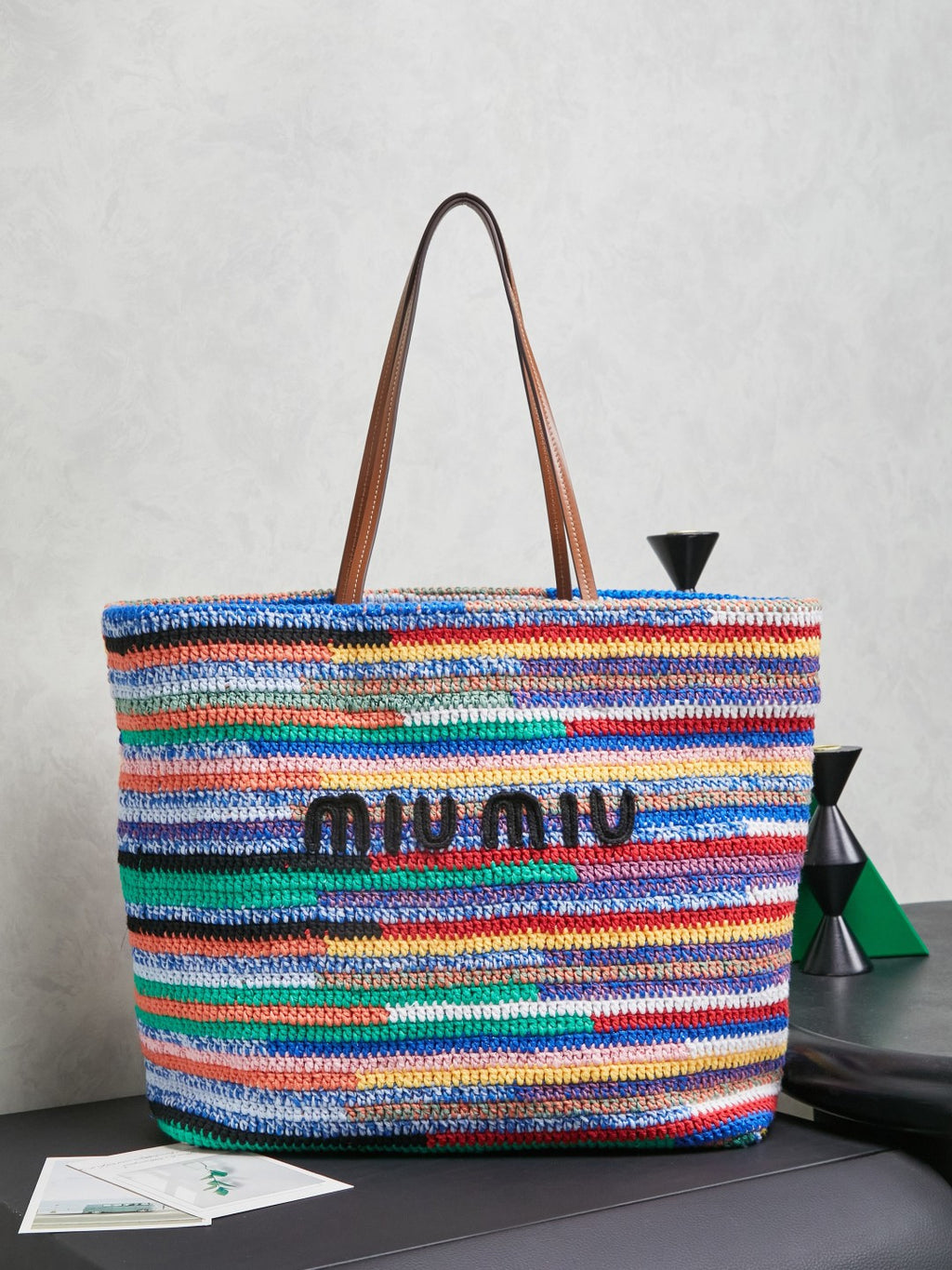 Miu Miu Multicolor Woven Tote Bag – Blue Green Red