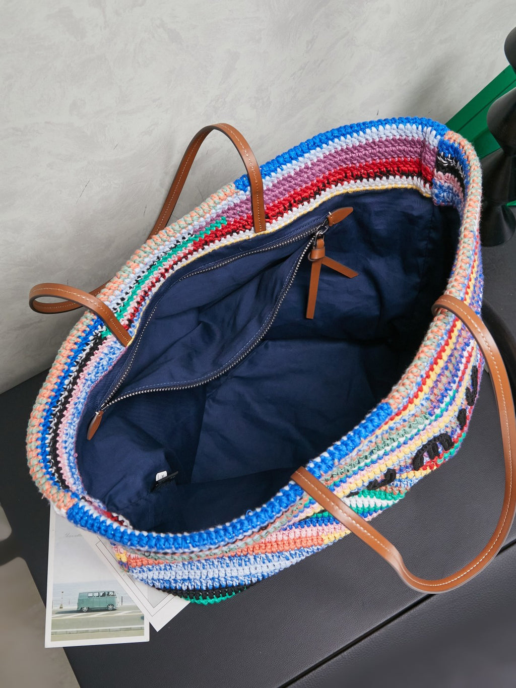 Miu Miu Multicolor Woven Tote Bag – Blue Green Red