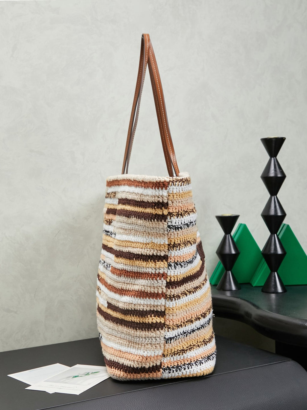 Miu Miu Woven Tote Bag – Beige Brown White