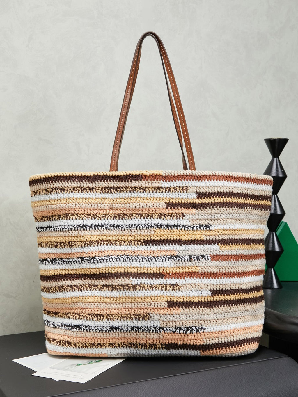 Miu Miu Woven Tote Bag – Beige Brown White