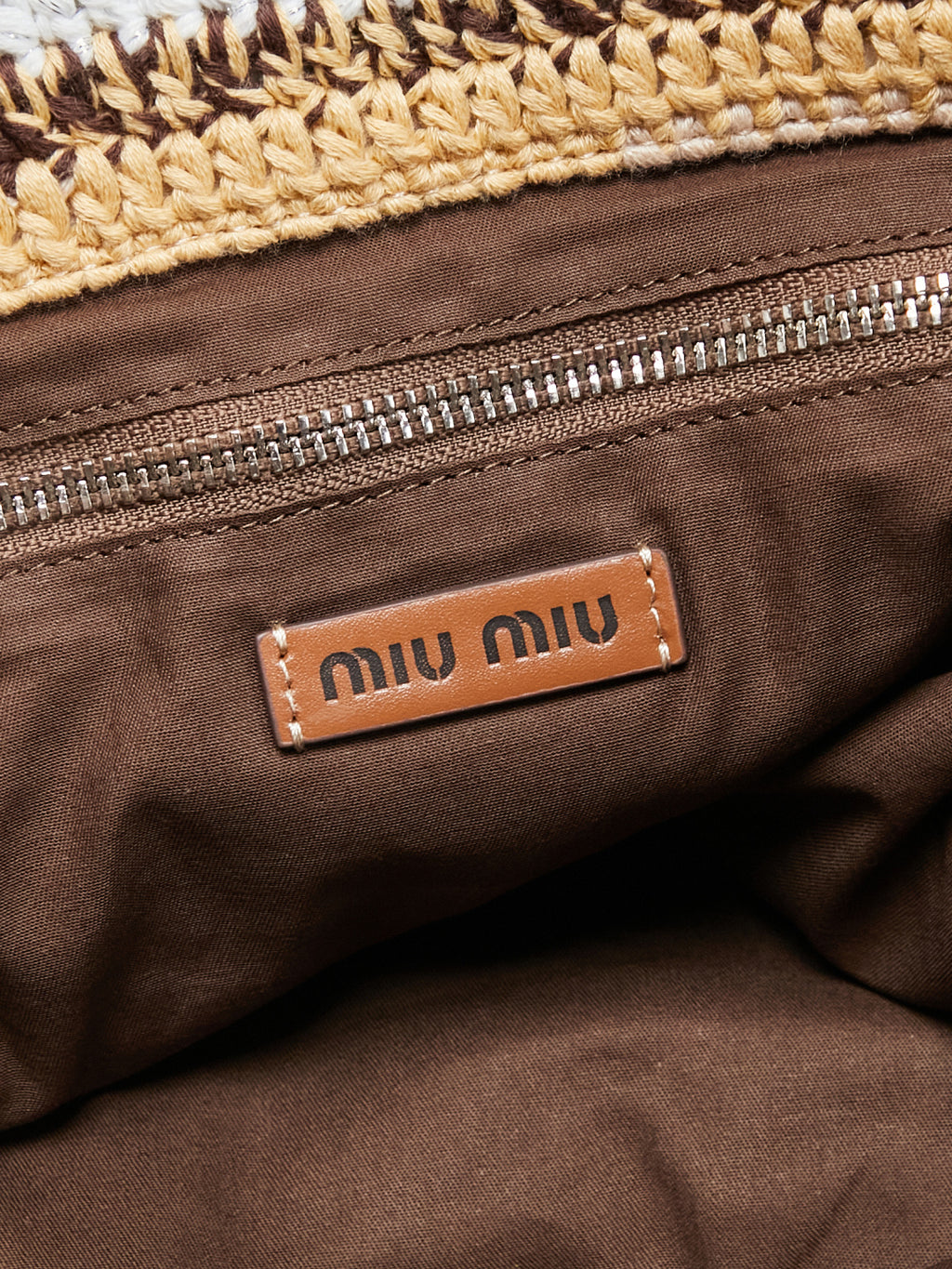 Miu Miu Woven Tote Bag – Beige Brown White