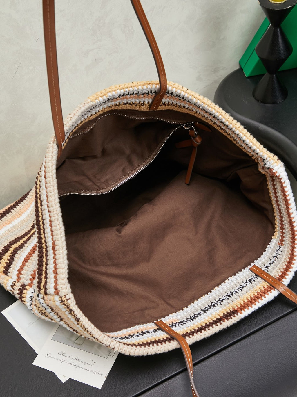 Miu Miu Woven Tote Bag – Beige Brown White