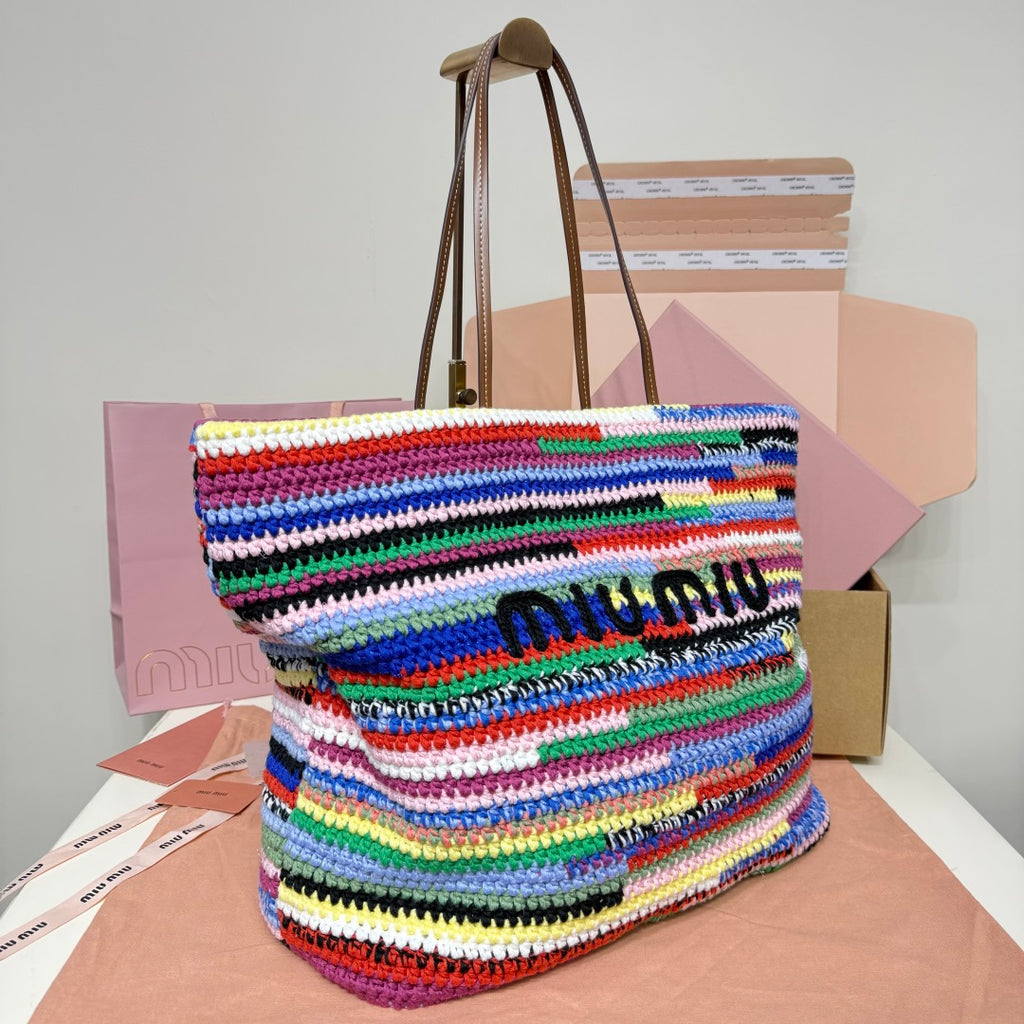 Miu Miu Multicolor Woven Tote Bag – Rainbow