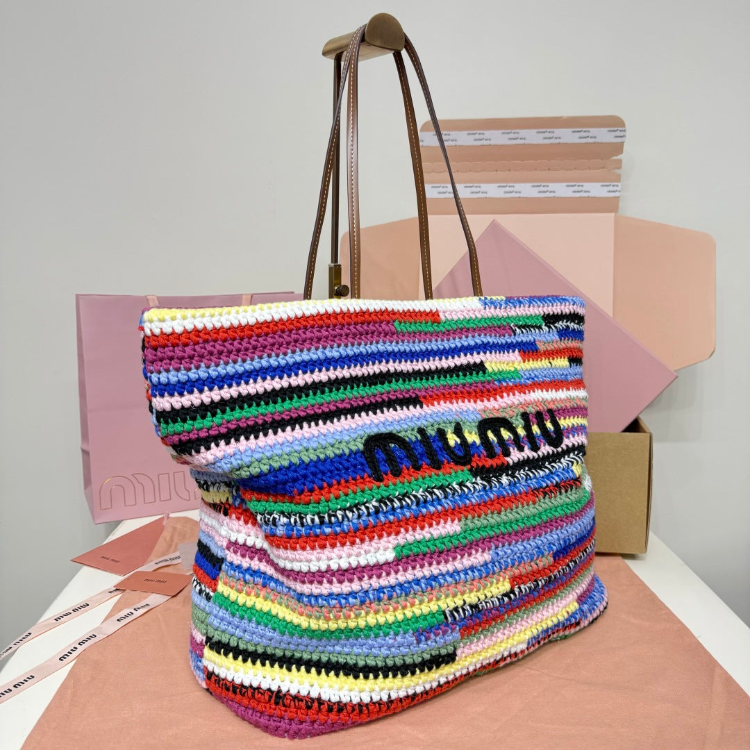 Miu Miu Multicolor Woven Tote Bag – Rainbow