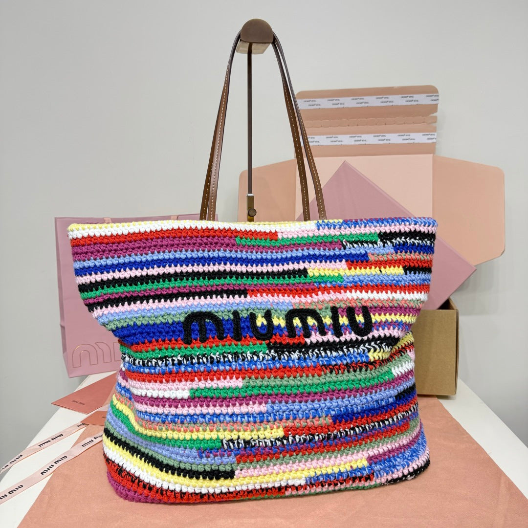 Miu Miu Multicolor Woven Tote Bag – Rainbow