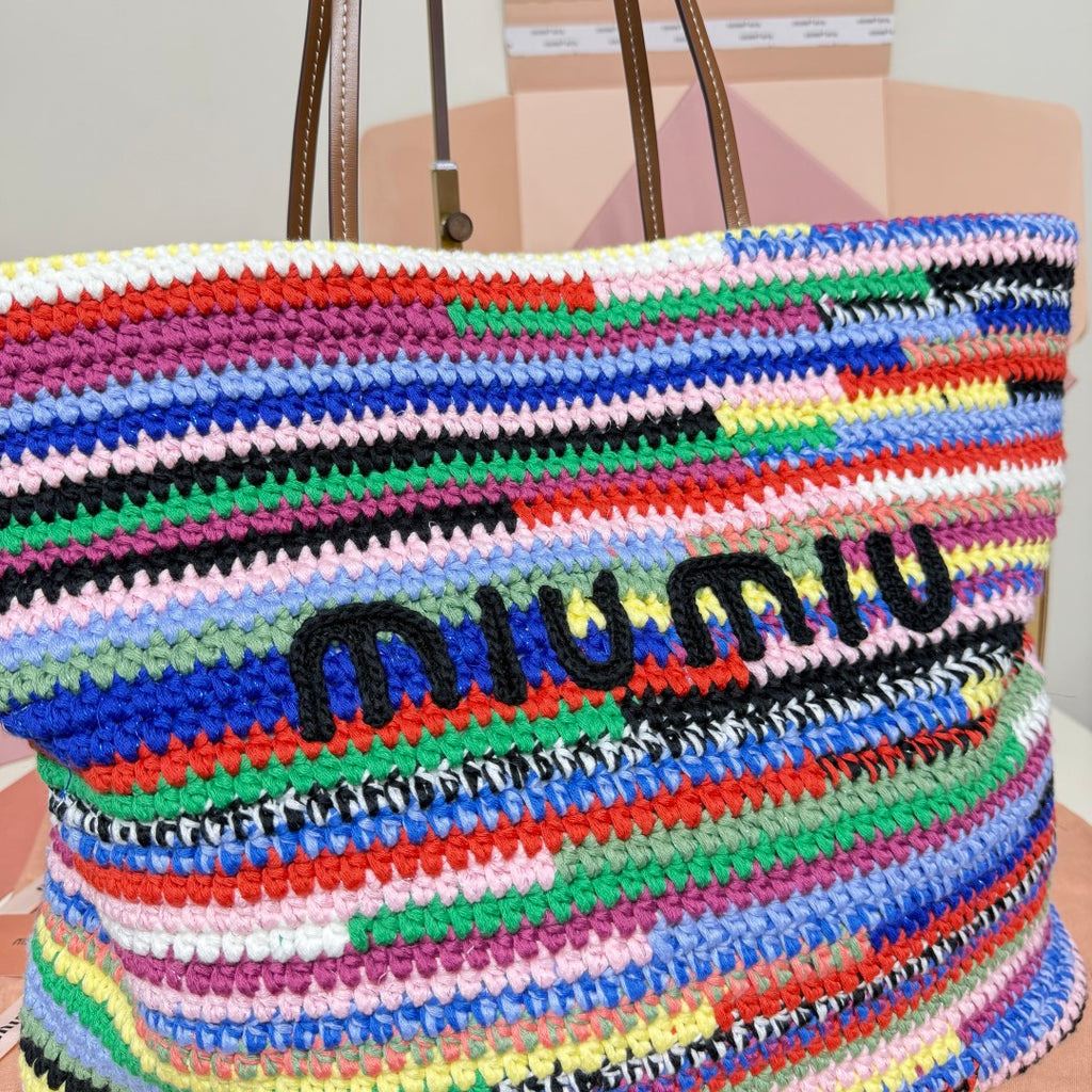 Miu Miu Multicolor Woven Tote Bag – Rainbow