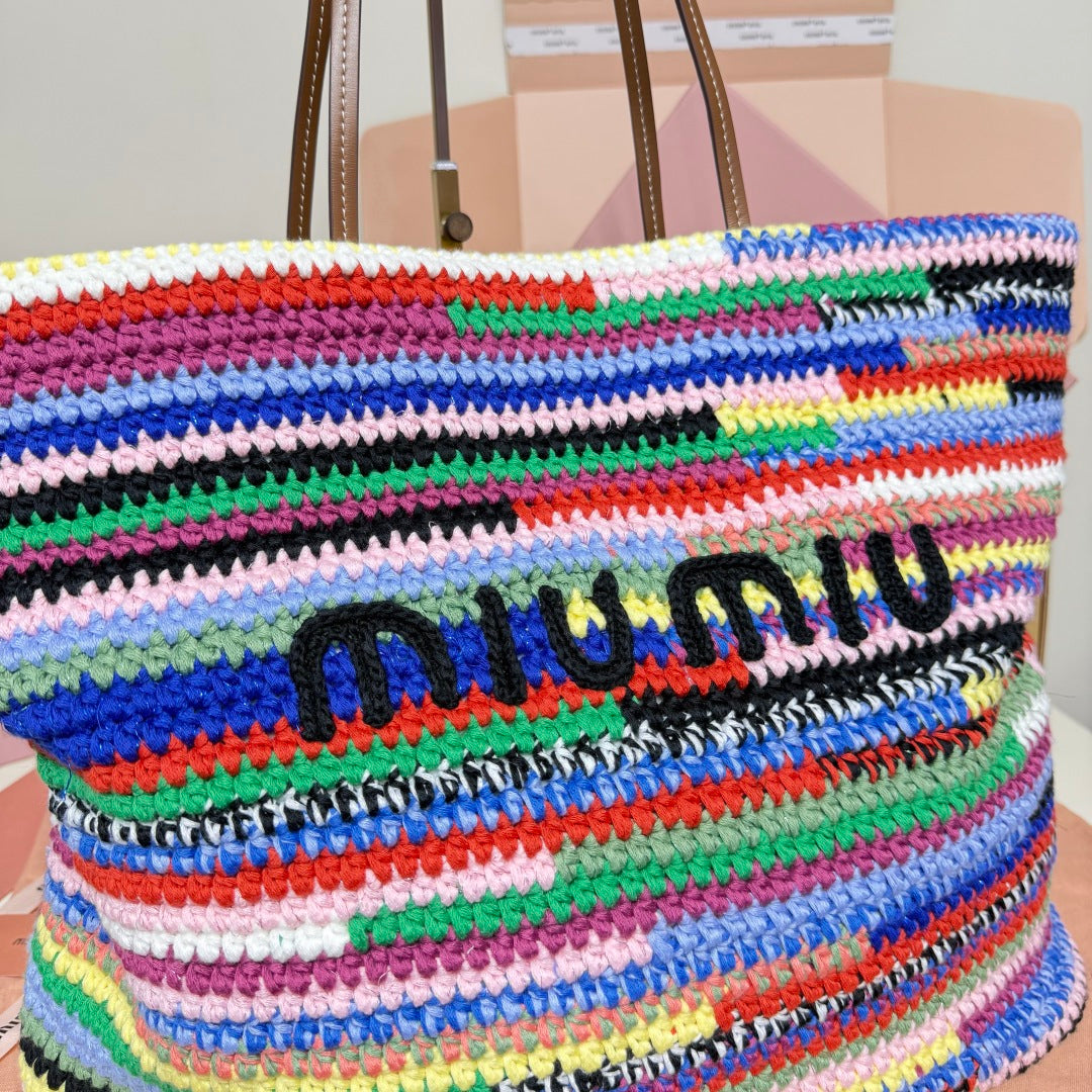 Miu Miu Multicolor Woven Tote Bag – Rainbow