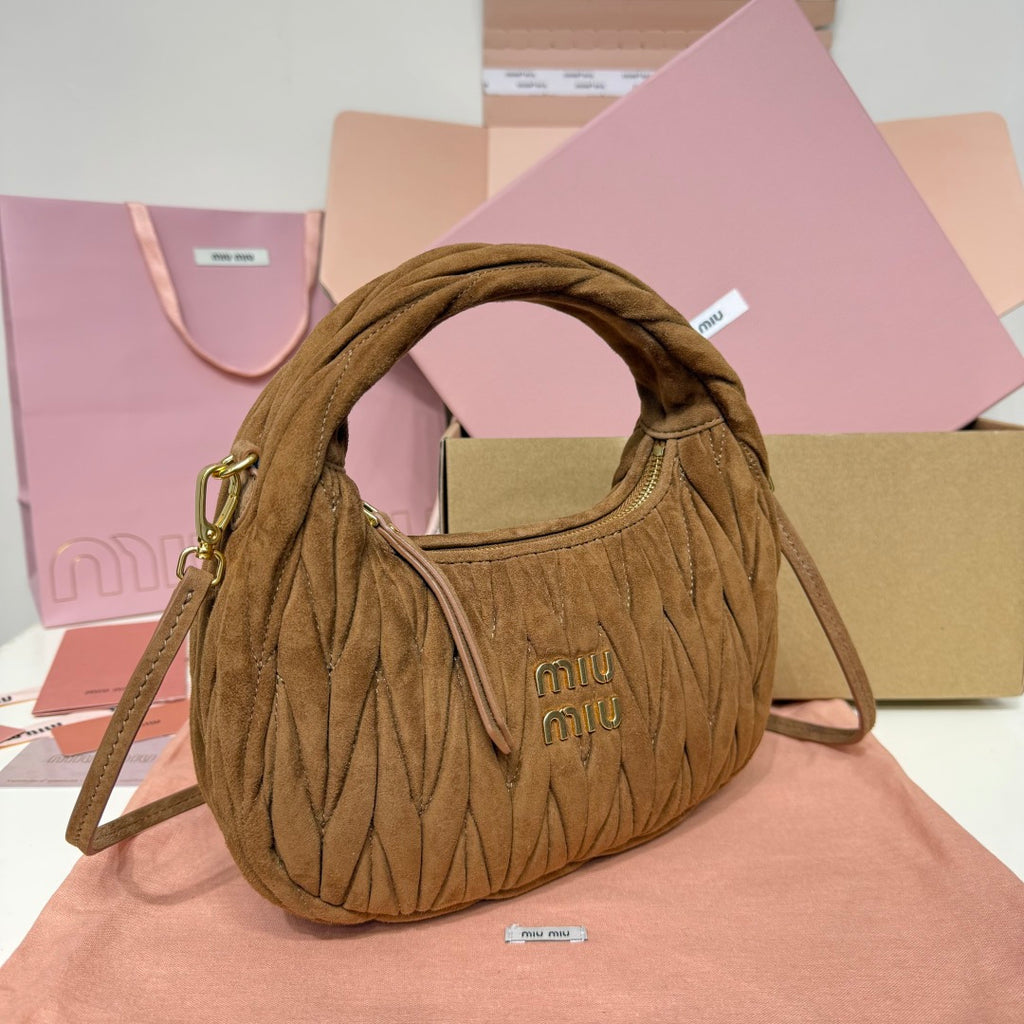 Miu Miu Wander Matelassé Hobo Bag – Taupe Brown