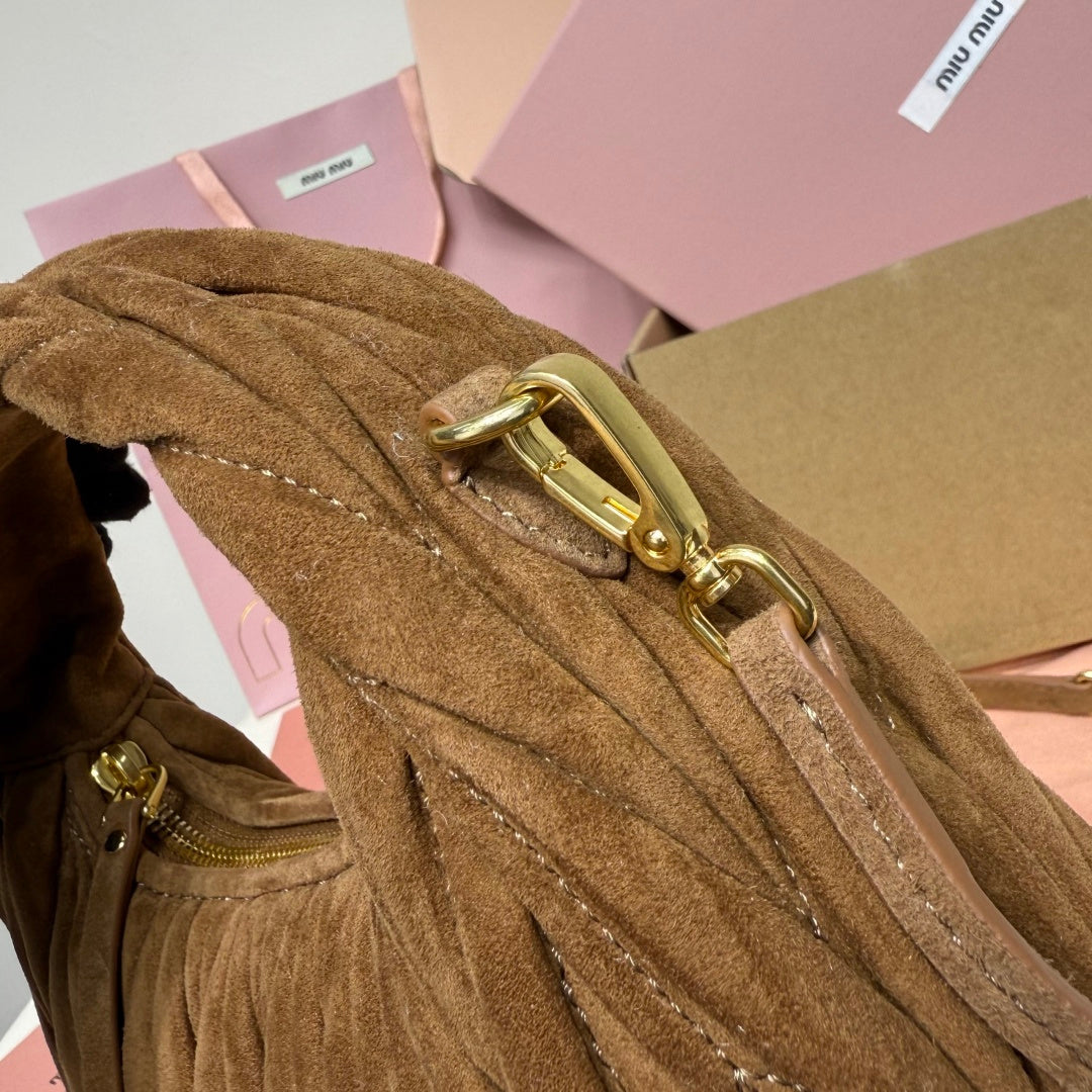 Miu Miu Wander Matelassé Hobo Bag – Taupe Brown